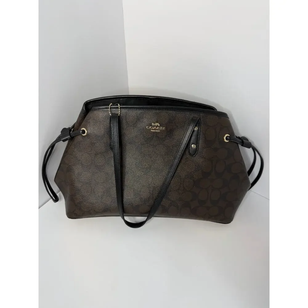 Coach F57842 Signature City Tote Brown Black Monogram PVC Leather Shoulder Bag
